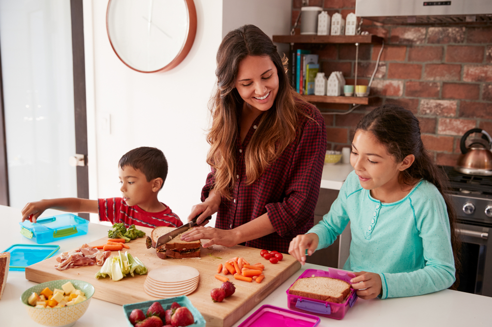 Mom and kids making lunch