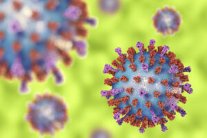 (RSV), 3D illustration which shows two types of viral surface spikes