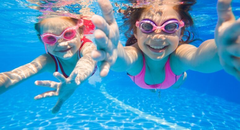 children swimming.